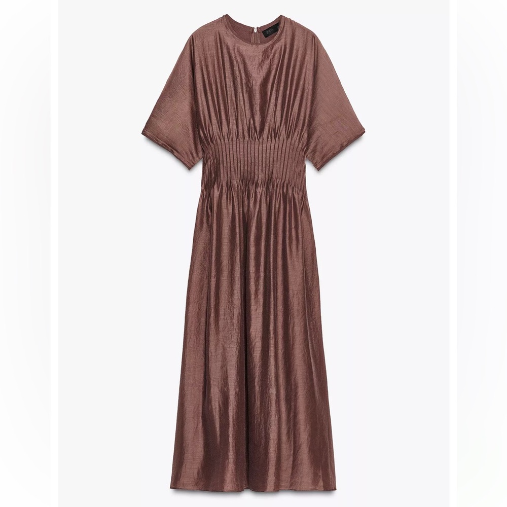 ZARA PLEATED WAIST MIXED KNIT DRESS - Picture 5 of 7